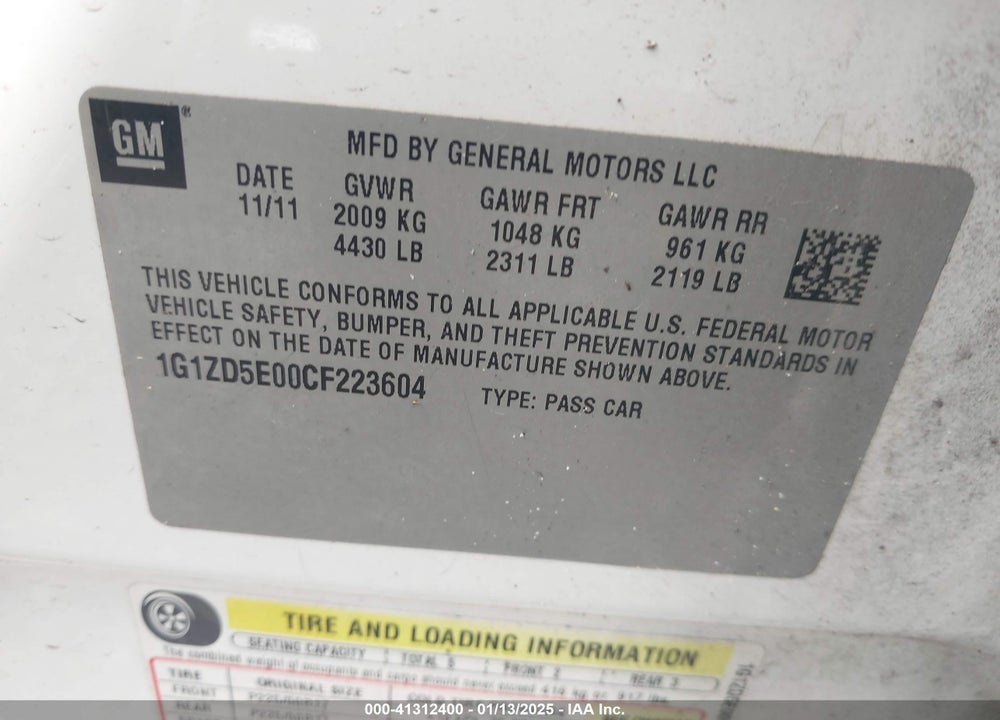 2012 CHEVROLET MALIBU VIN: 1G1ZD5E00CF223604
