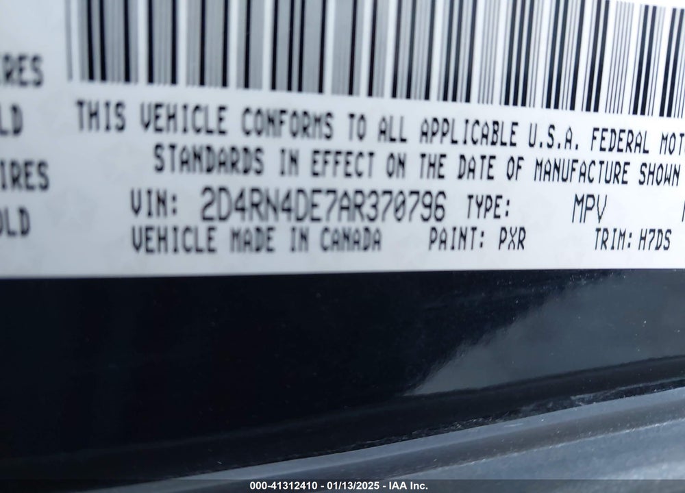 2010 DODGE GRAND CARAVAN SE VIN: 2D4RN4DE7AR370796