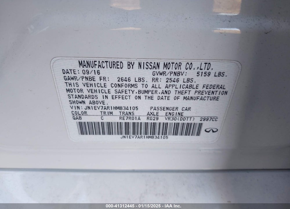 2017 INFINITI Q50 VIN: JN1EV7AR1HM834105