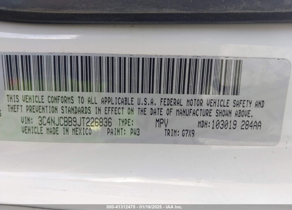2018 JEEP COMPASS LATITUDE FWD VIN: 3C4NJCBB9JT226836