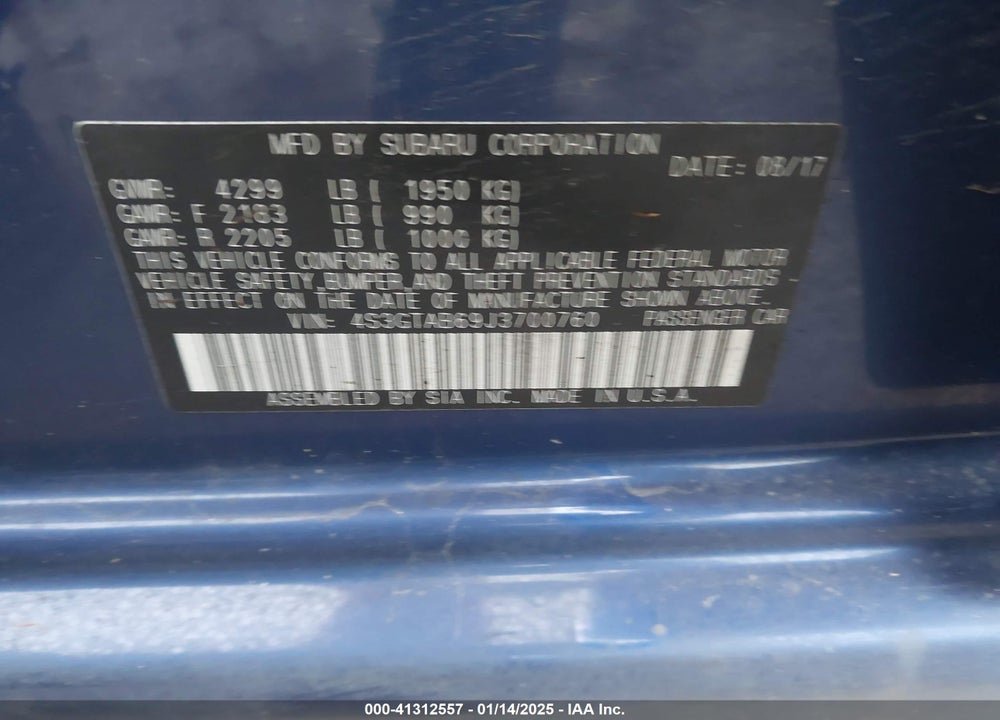 2018 SUBARU IMPREZA 2.0I PREMIUM VIN: 4S3GTAB69J3700760