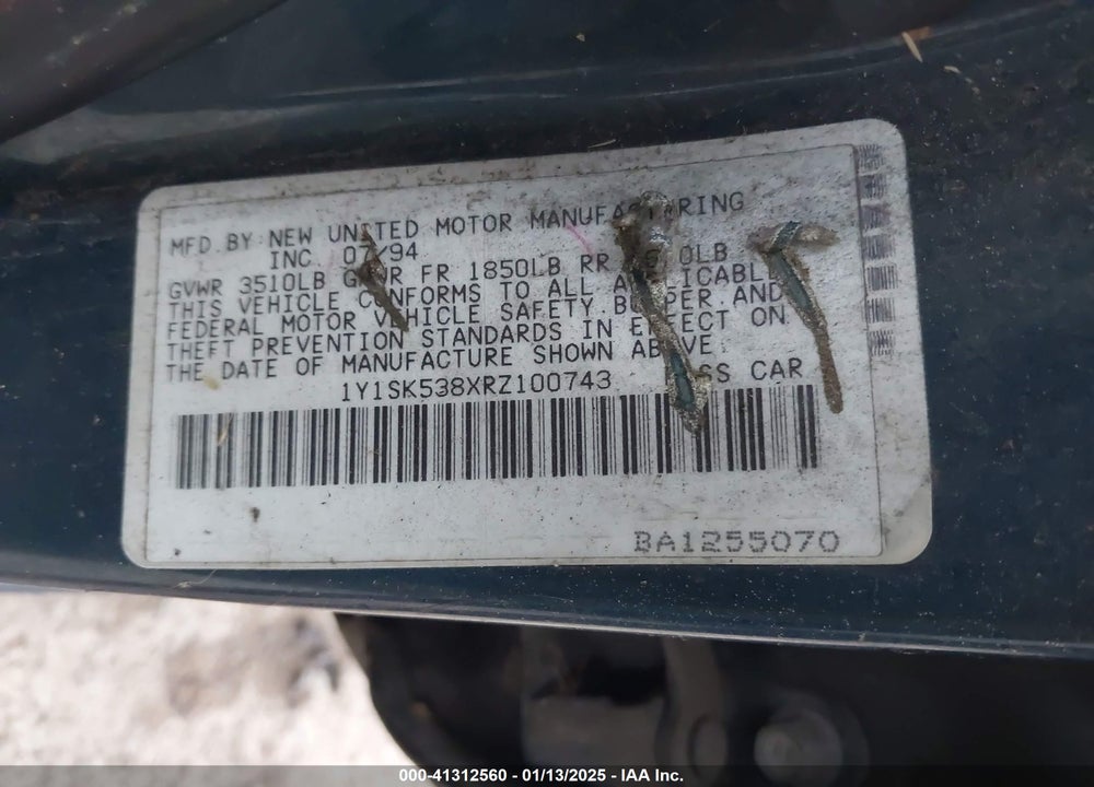 1994 GEO PRIZM LSI VIN: 1Y1SK538XRZ100743