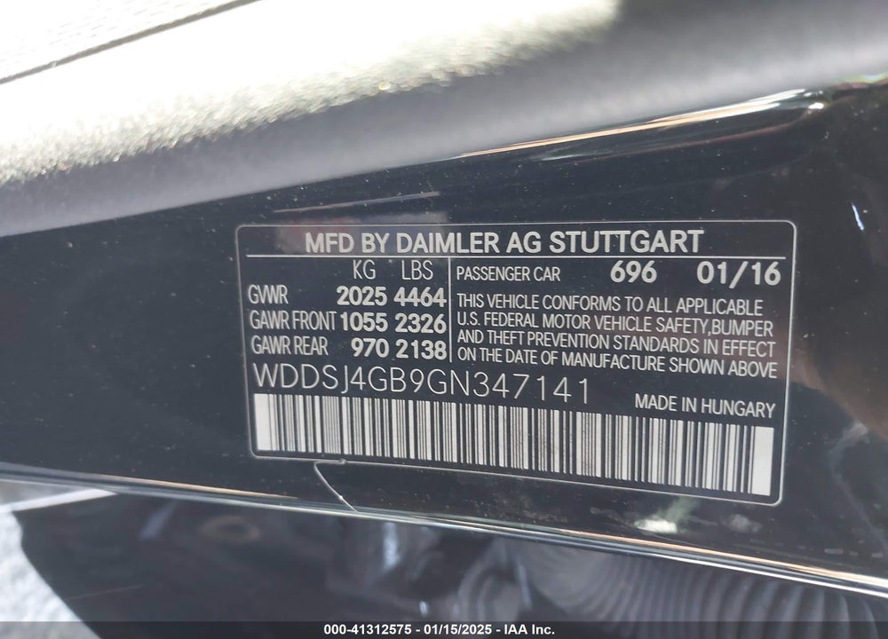 2016 MERCEDES-BENZ CLA 250 VIN: WDDSJ4GB9GN347141