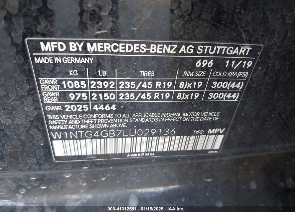 2020 MERCEDES-BENZ GLA 250 4MATIC VIN: W1NTG4GB7LU029136