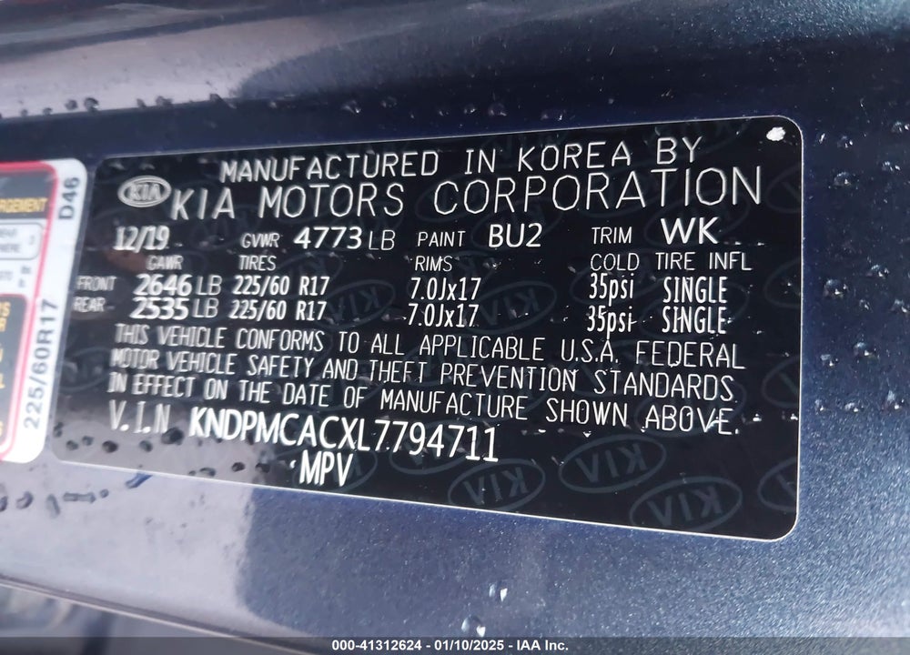 2020 KIA SPORTAGE LX VIN: KNDPMCACXL7794711