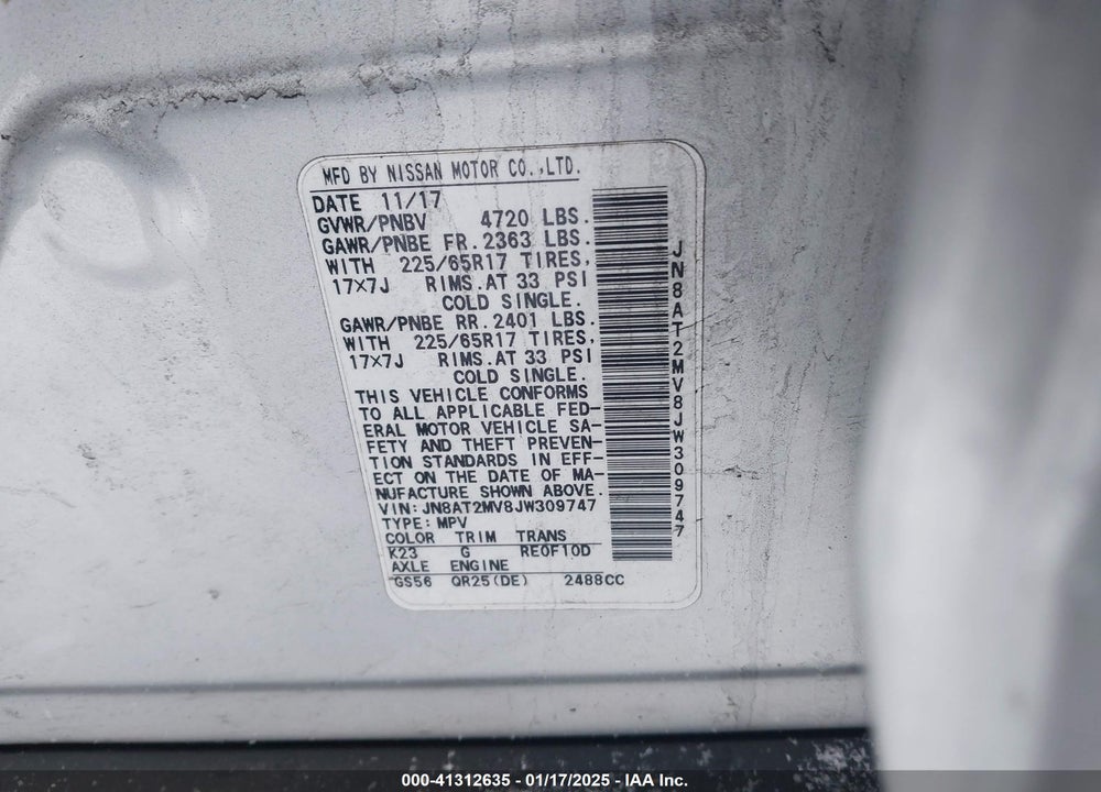 2018 NISSAN ROGUE S VIN: JN8AT2MV8JW309747