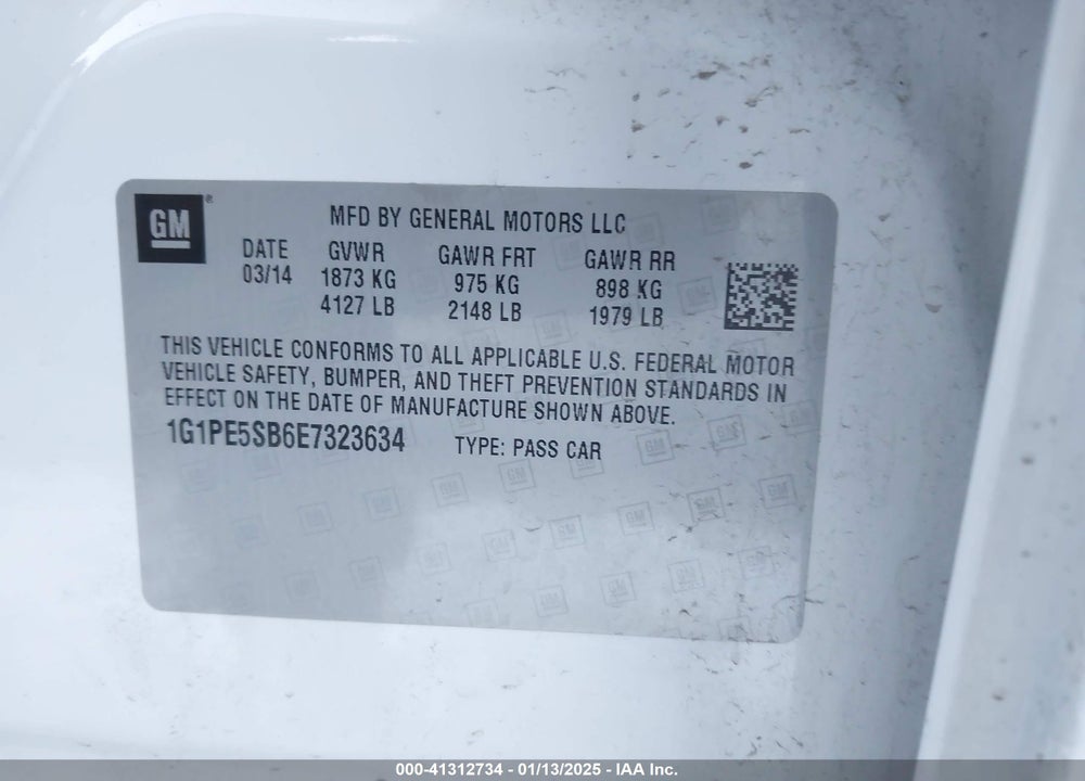 2014 CHEVROLET CRUZE 2LT AUTO VIN: 1G1PE5SB6E7323634