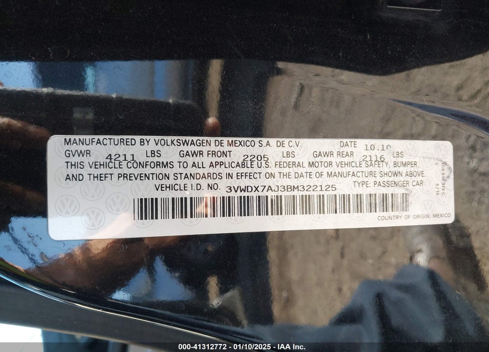 2011 VOLKSWAGEN JETTA VIN: 3VWDX7AJ3BM322125