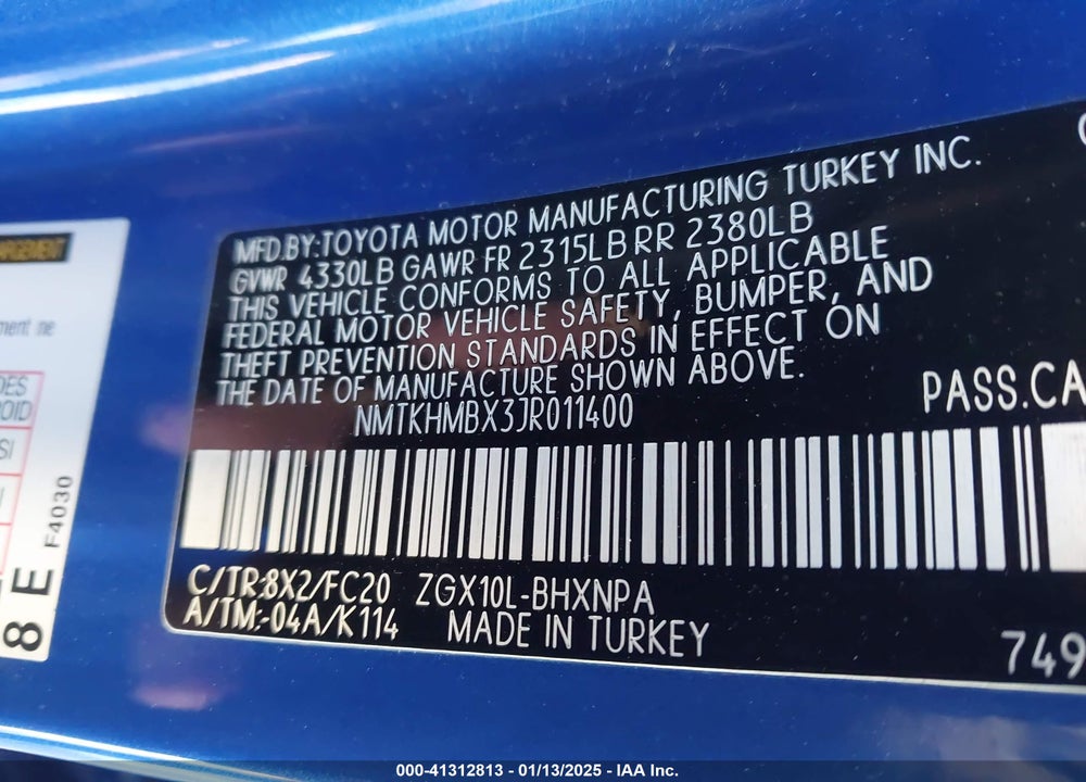 2018 TOYOTA C-HR XLE PREMIUM VIN: NMTKHMBX3JR011400
