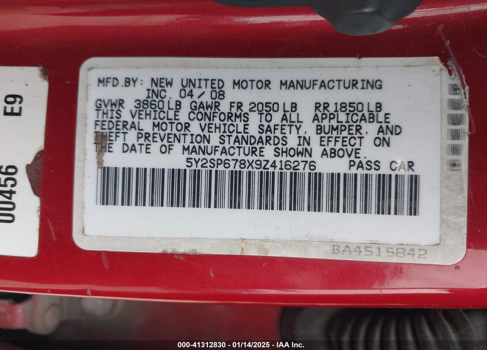 2009 PONTIAC VIBE VIN: 5Y2SP678X9Z416276