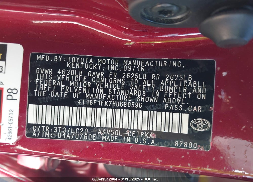 2017 TOYOTA CAMRY VIN: 4T1BF1FK7HU680596