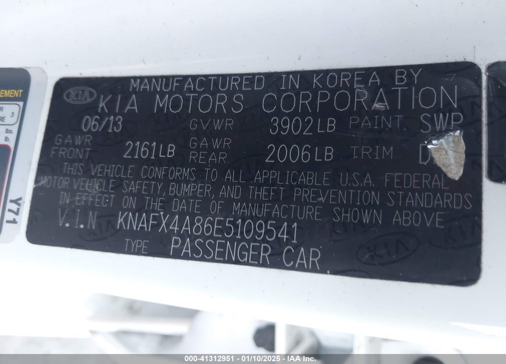 2014 KIA FORTE EX VIN: KNAFX4A86E5109541