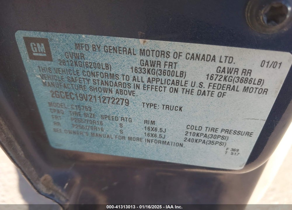 2001 CHEVROLET SILVERADO 1500 LS VIN: 2GCEC19V211272279