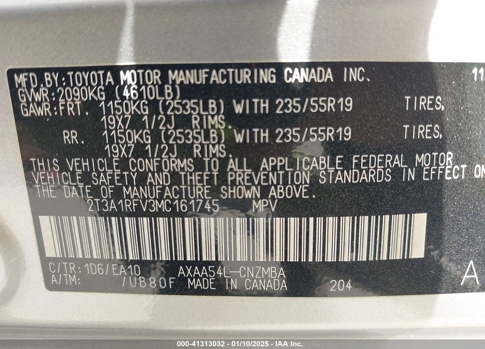 2021 TOYOTA RAV4 XLE PREMIUM VIN: 2T3A1RFV3MC161745
