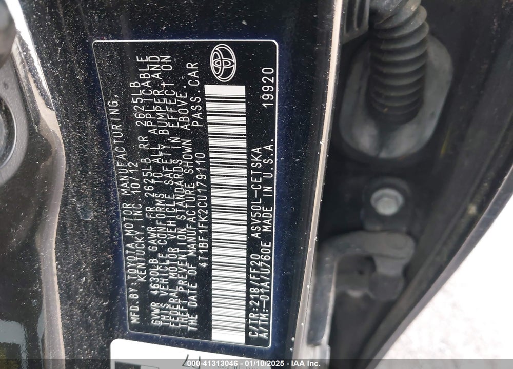 2012 TOYOTA CAMRY SE VIN: 4T1BF1FK2CU179110
