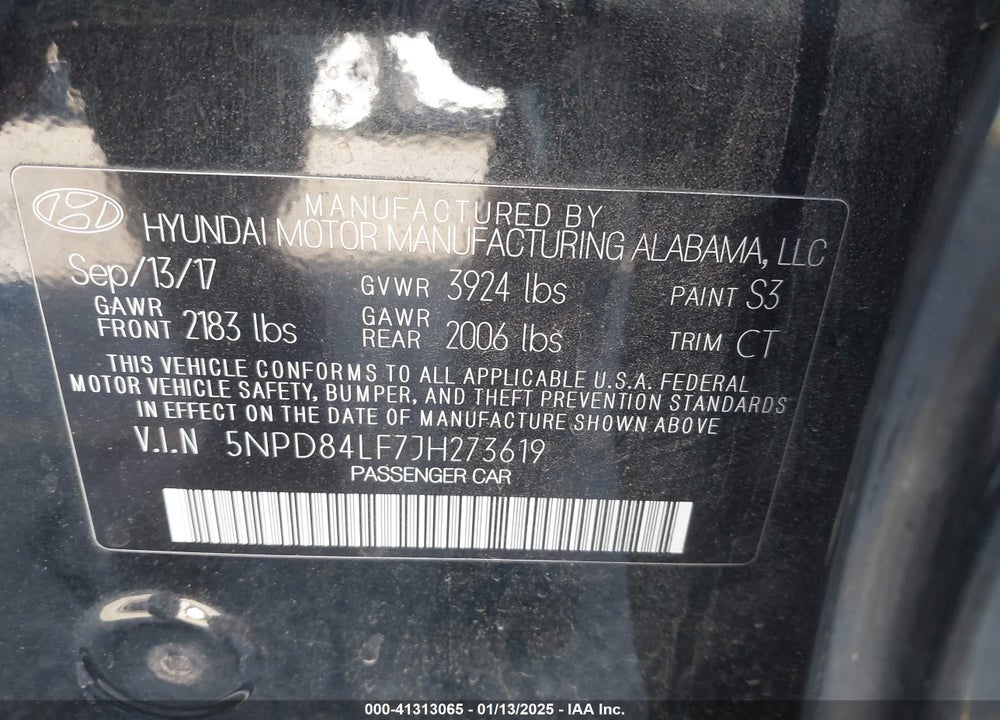 2018 HYUNDAI ELANTRA VIN: 5NPD84LF7JH273619