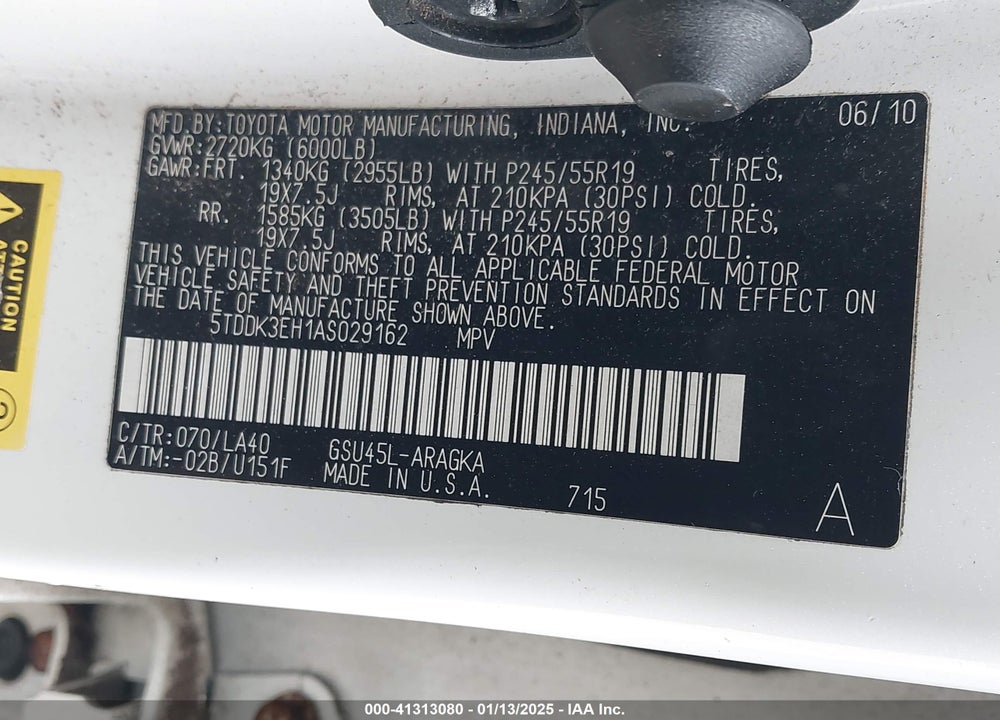2010 TOYOTA HIGHLANDER LIMITED VIN: 5TDDK3EH1AS029162