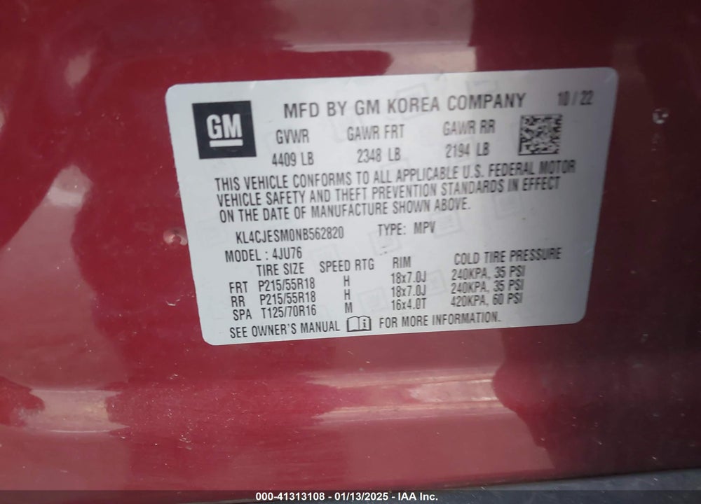 2022 BUICK ENCORE VIN: KL4CJESM0NB562820