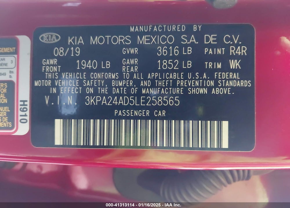 2020 KIA RIO VIN: 3KPA24AD5LE258565