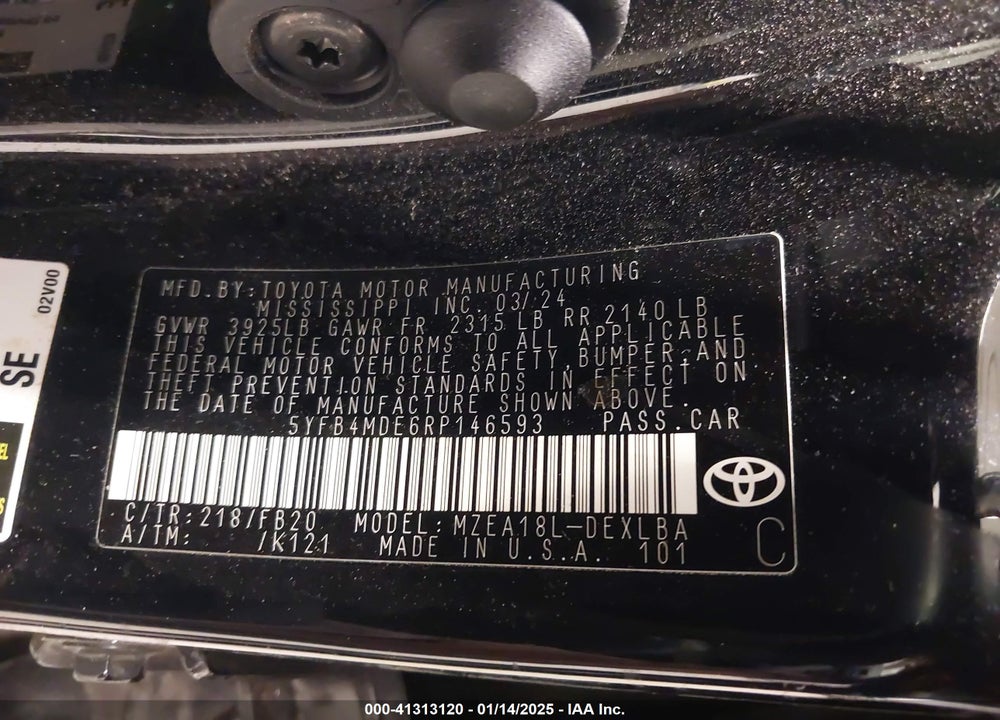 2024 TOYOTA COROLLA LE VIN: 5YFB4MDE6RP146593