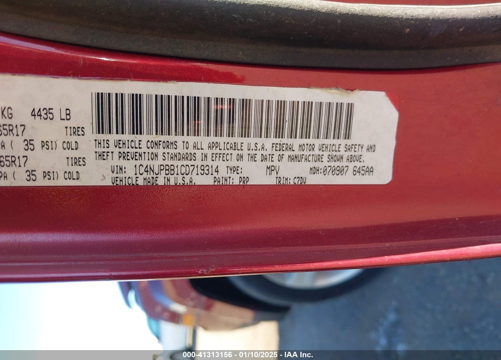 2012 JEEP PATRIOT SPORT VIN: 1C4NJPBB1CD719314