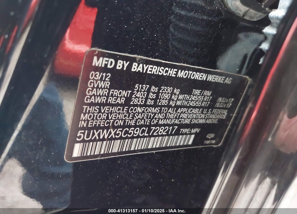 2012 BMW X3 XDRIVE28I VIN: 5UXWX5C59CL728217