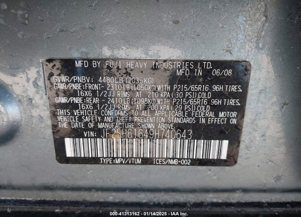 2009 SUBARU FORESTER 2.5X VIN: JF2SH61649H740643