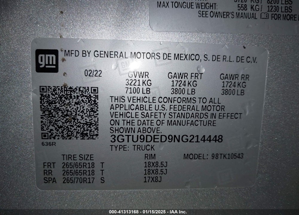 2022 GMC SIERRA 1500 LIMITED 4WD SHORT BOX SLT VIN: 3GTU9DED9NG214448