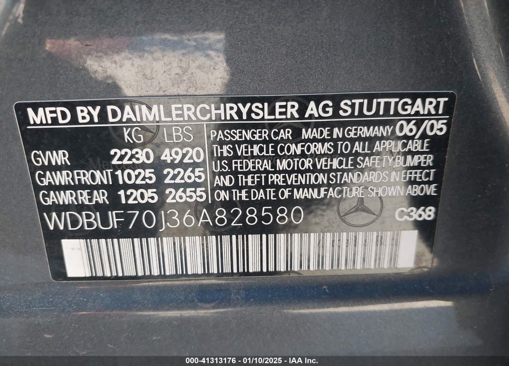 2006 MERCEDES-BENZ E 500 VIN: WDBUF70J36A828580