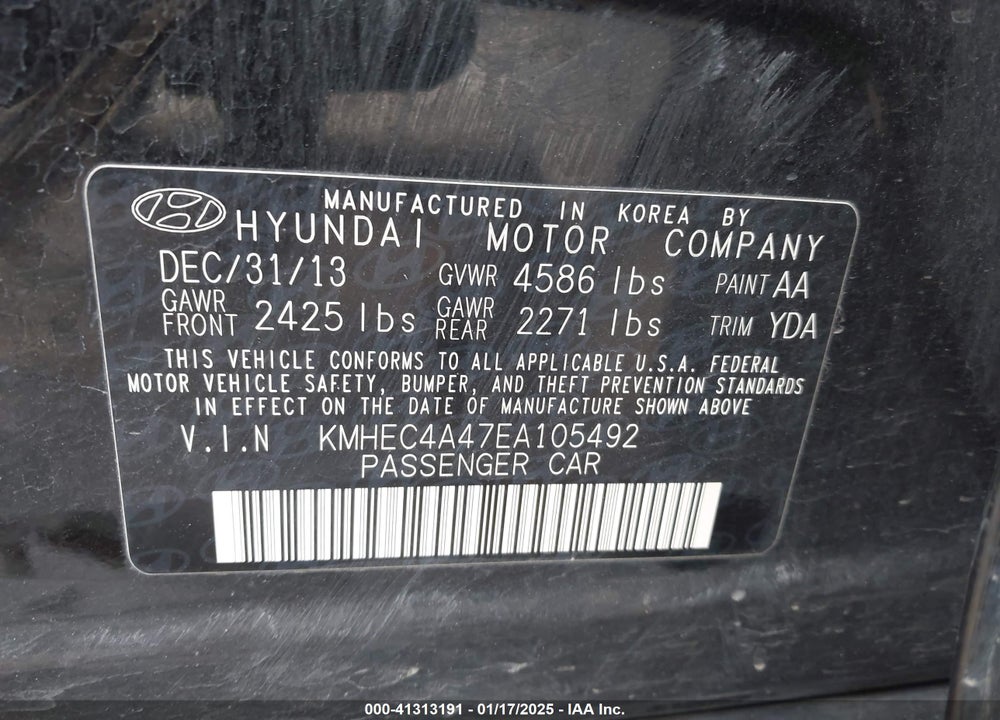 2014 HYUNDAI SONATA VIN: KMHEC4A47EA105492