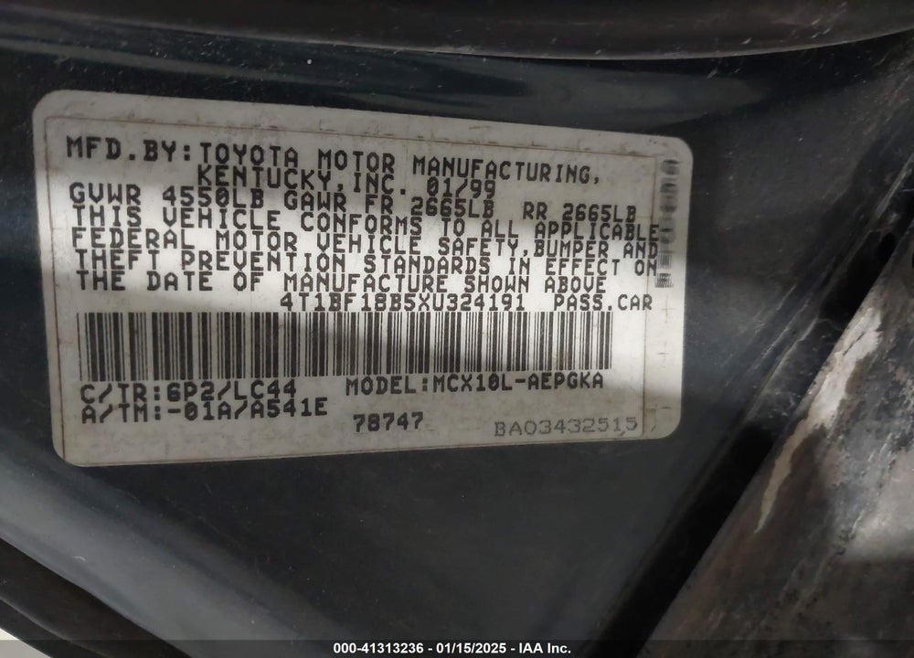 1999 TOYOTA AVALON XLS VIN: 4T1BF18B5XU324191