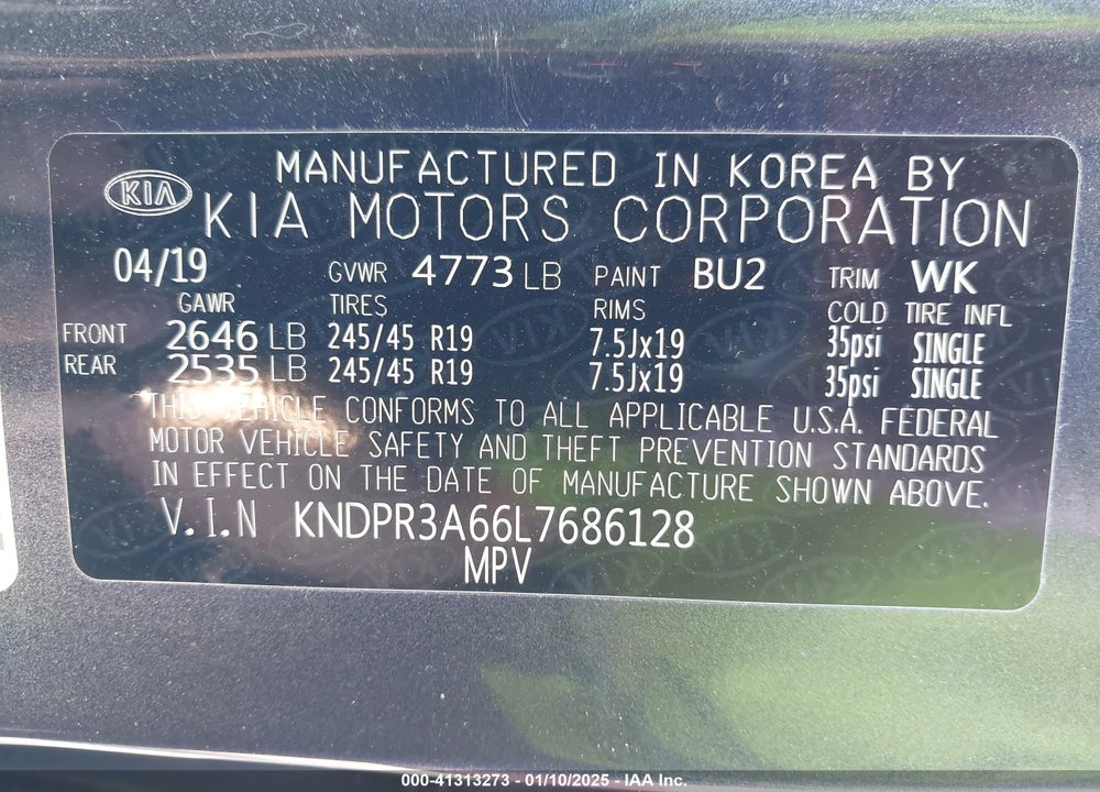 2020 KIA SPORTAGE SX VIN: KNDPR3A66L7686128