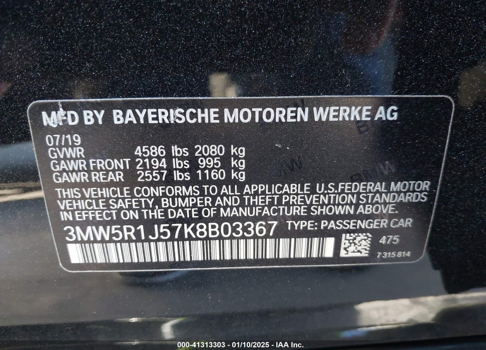 2019 BMW 330I VIN: 3MW5R1J57K8B03367