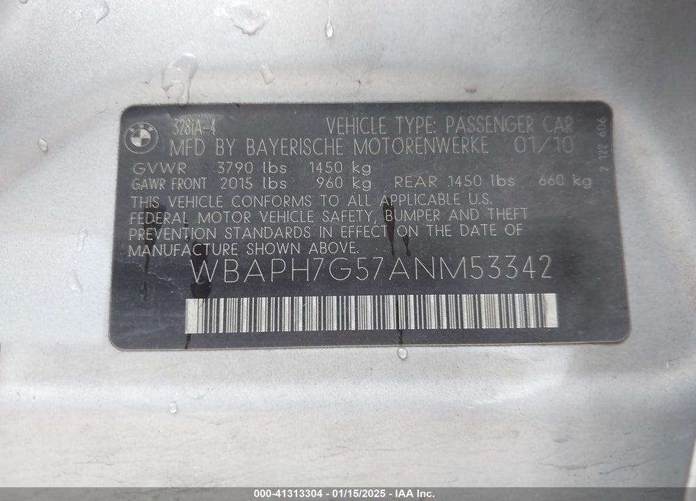 2010 BMW 328I VIN: WBAPH7G57ANM53342