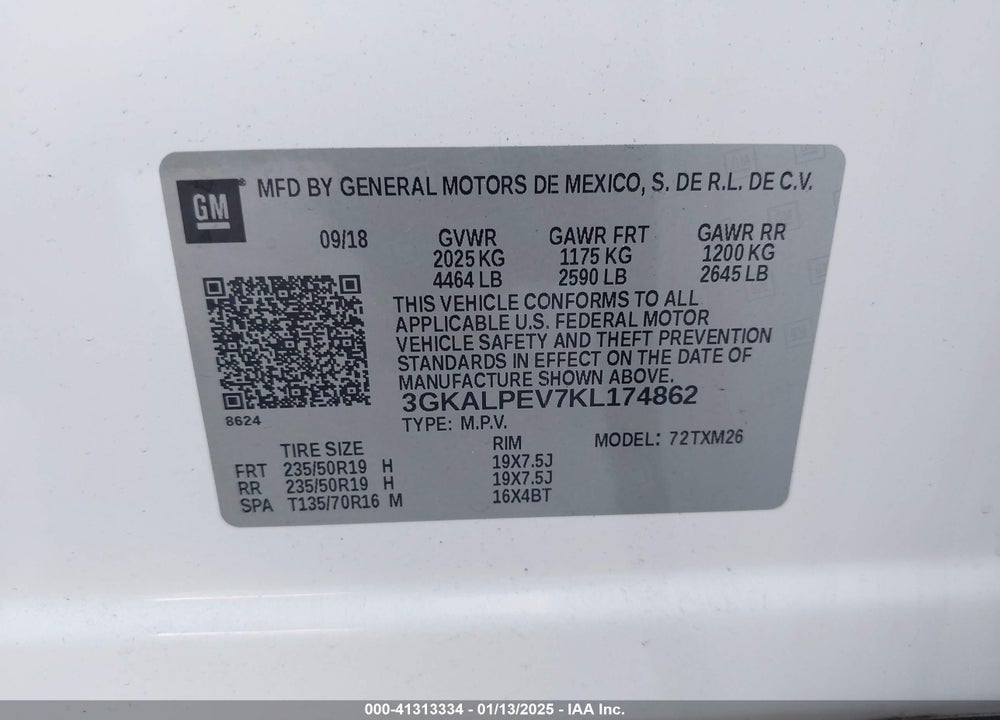 2019 GMC TERRAIN SLT VIN: 3GKALPEV7KL174862