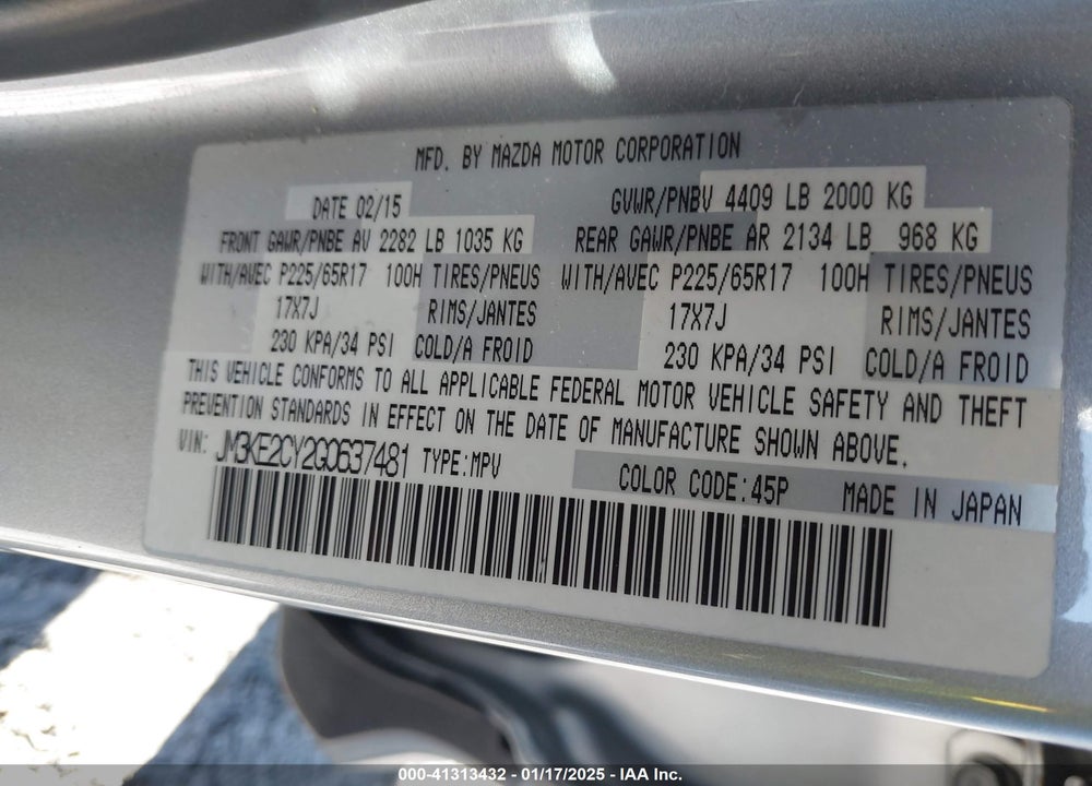 2016 MAZDA CX-5 TOURING VIN: JM3KE2CY2G0637481