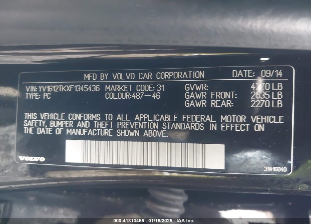 2015 VOLVO S60 T5 PREMIER VIN: YV1612TKXF1345436