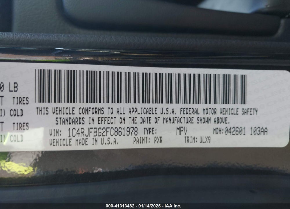 2015 JEEP GRAND CHEROKEE VIN: 1C4RJFBG2FC861978