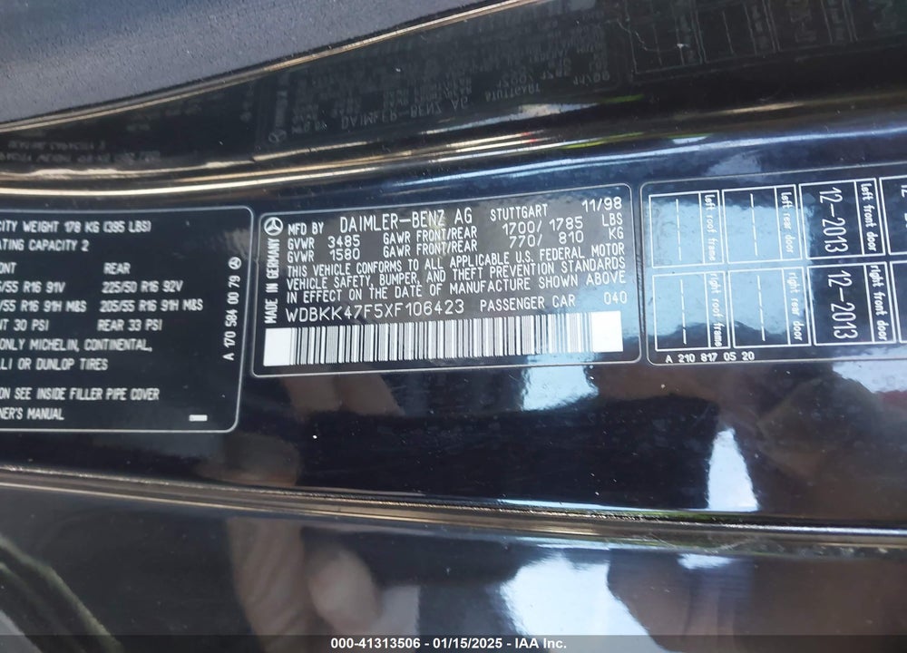1999 MERCEDES-BENZ SLK-CLASS VIN: WDBKK47F5XF106423