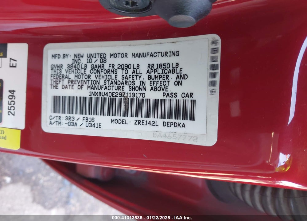 2009 TOYOTA COROLLA VIN: 1NXBU40E29Z119170