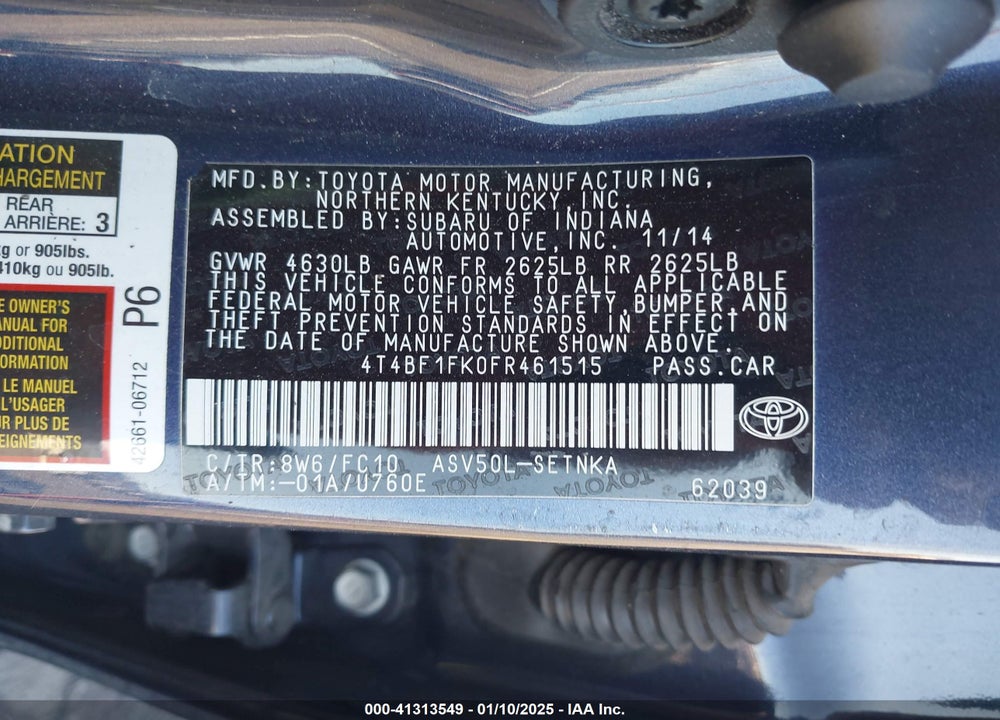 2015 TOYOTA CAMRY VIN: 4T4BF1FK0FR461515