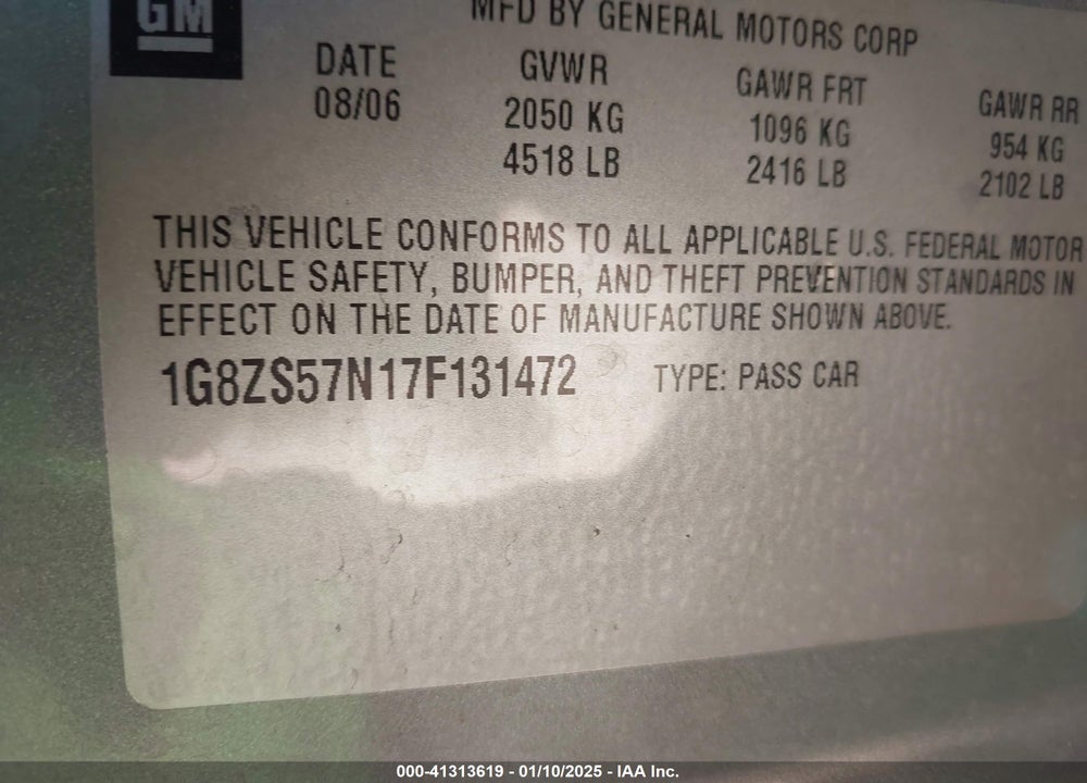 2007 SATURN AURA XE VIN: 1G8ZS57N17F131472