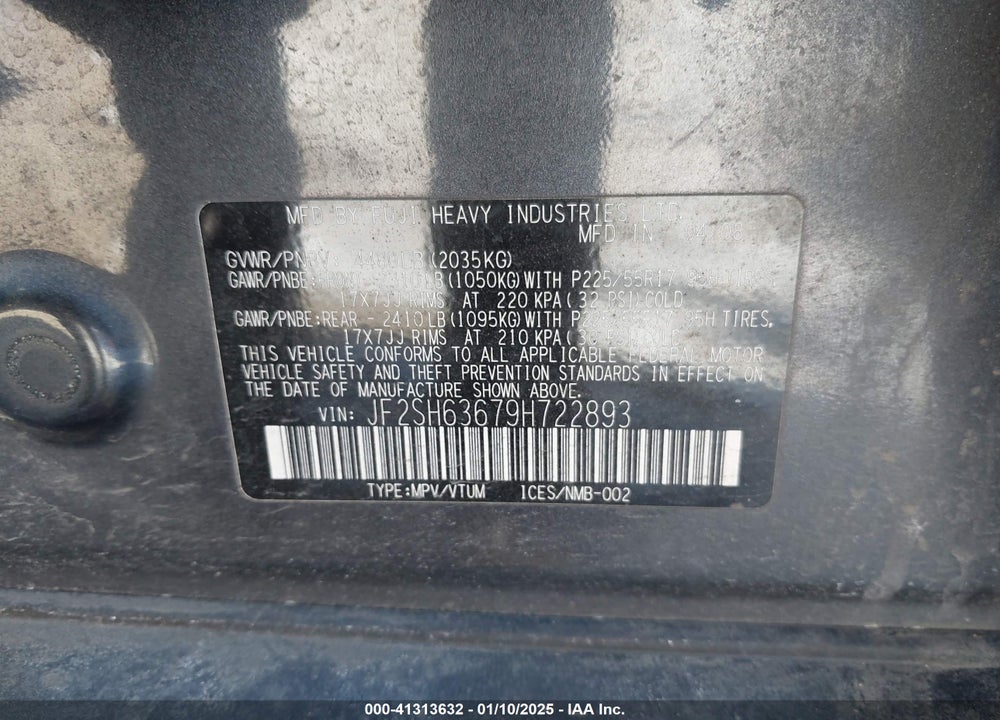 2009 SUBARU FORESTER 2.5X VIN: JF2SH63679H722893