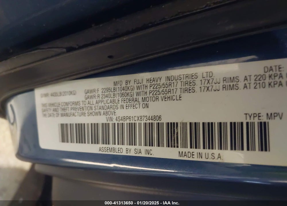 2008 SUBARU OUTBACK VIN: 4S4BP61CX87344806