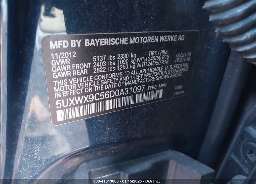 2013 BMW X3 XDRIVE28I VIN: 5UXWX9C56D0A31097