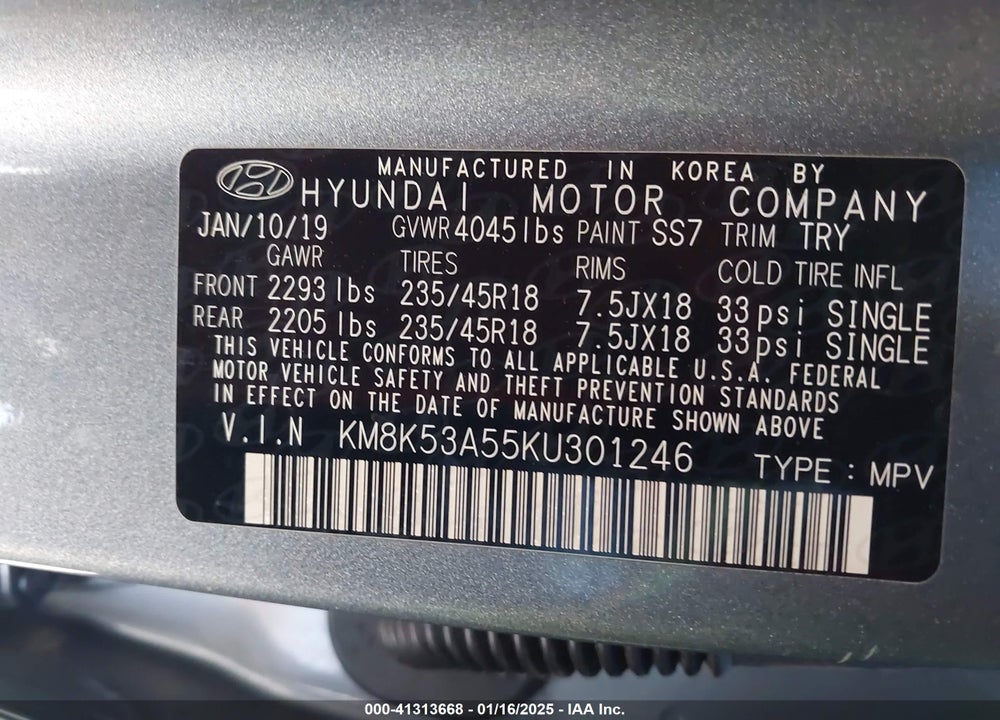 2019 HYUNDAI KONA ULTIMATE VIN: KM8K53A55KU301246