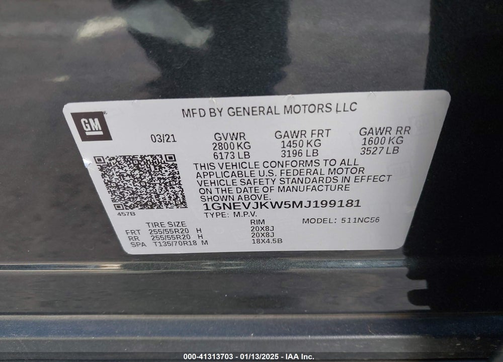 2021 CHEVROLET TRAVERSE AWD RS VIN: 1GNEVJKW5MJ199181