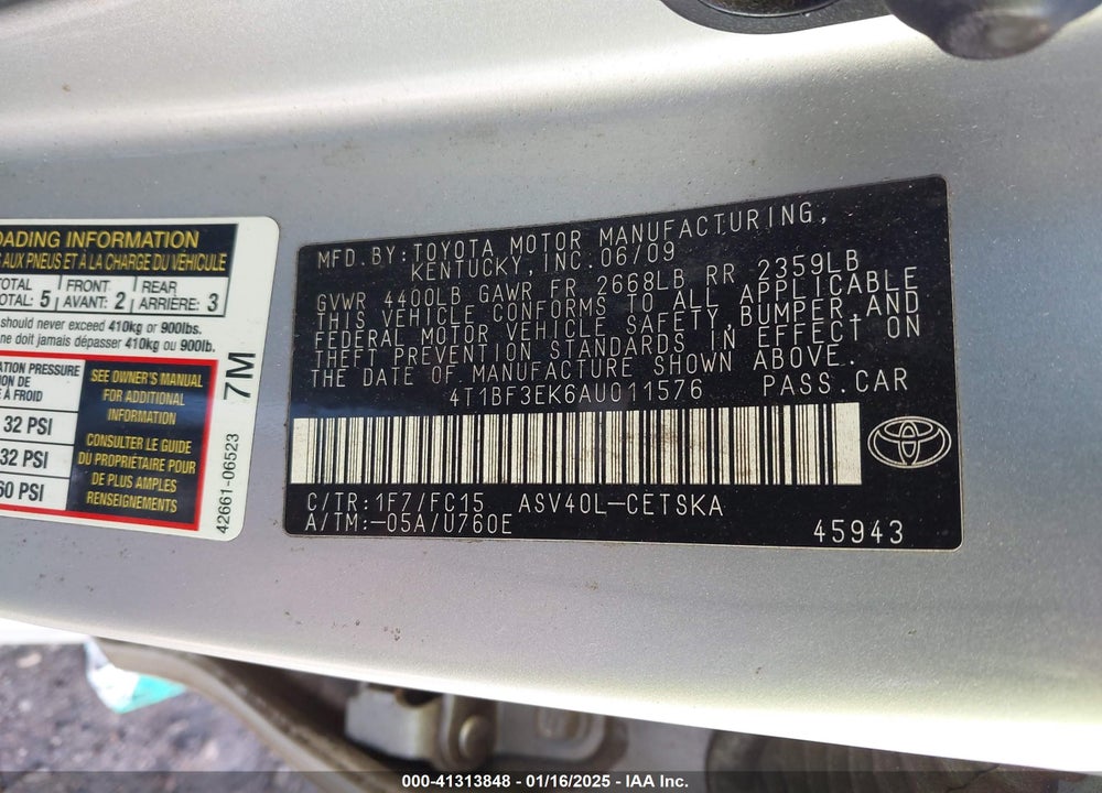 2010 TOYOTA CAMRY SE VIN: 4T1BF3EK6AU011576