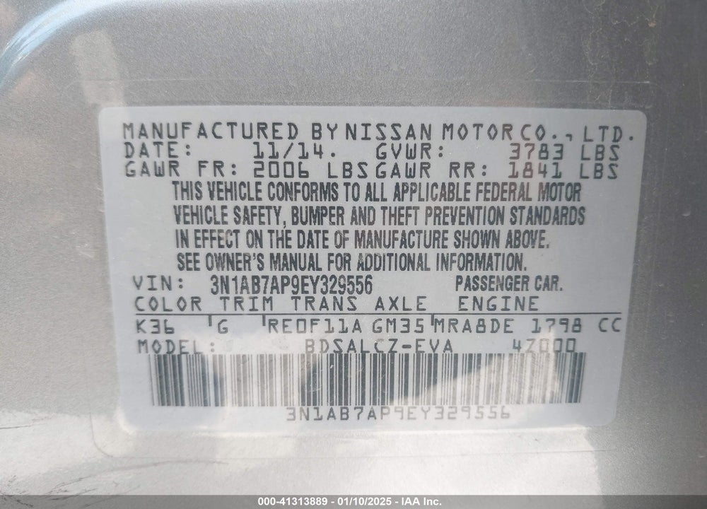 2014 NISSAN SENTRA VIN: 3N1AB7AP9EY329556