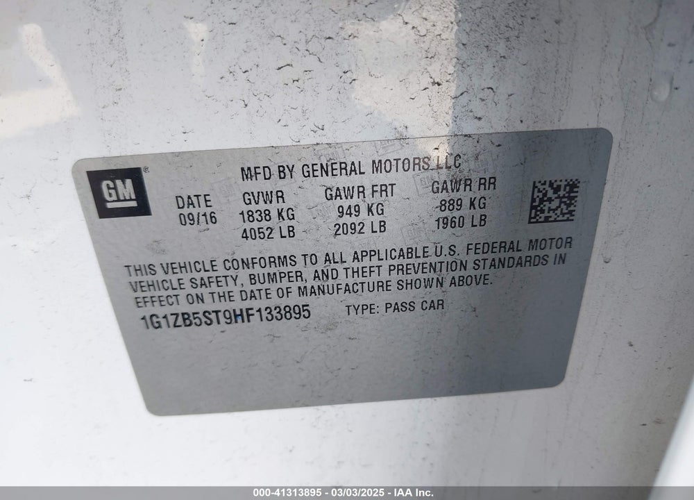 2017 CHEVROLET MALIBU LS VIN: 1G1ZB5ST9HF133895